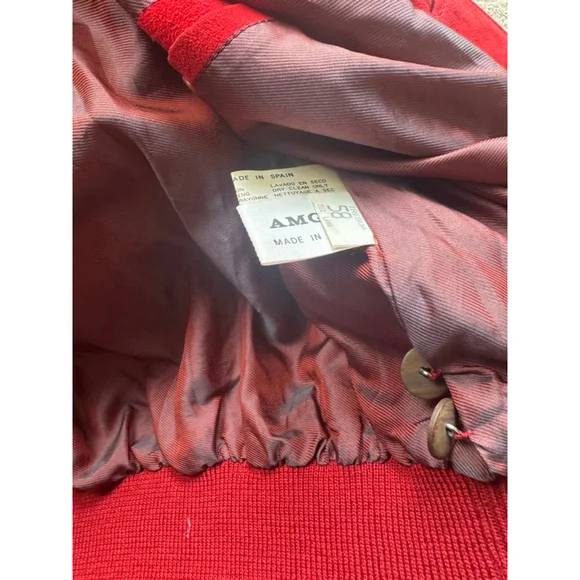 Vintage AMGE Red Leather Knit Bomber Jacket XL Made in Spain
